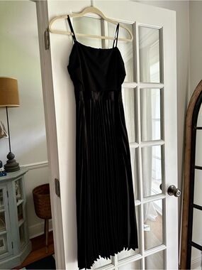 Max Studio Black Pleated Midi Dress with Spaghetti Straps